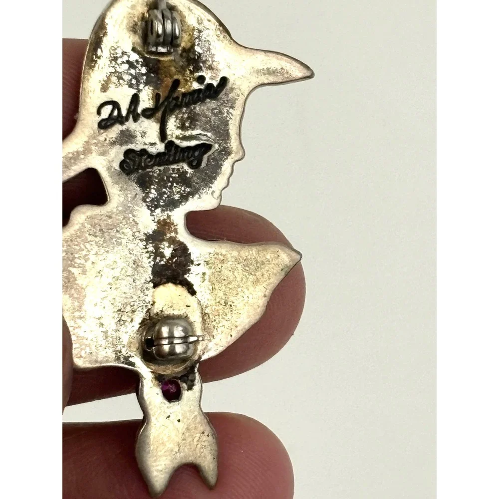 Vintage Sterling Silver Brooch Lady Portrait Red‎ Stone Figural
